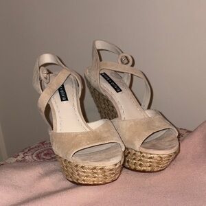 Alice + Olivia Beige Wedge Sandals
